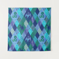 Watercolor Patchwork Dragon in Blau und Grün