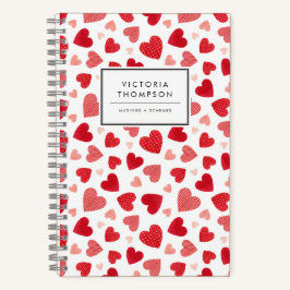 Watercolor Patchwork Red Hearts Pattern Notizbuch
