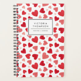 Watercolor Patchwork Red Hearts Pattern Planer