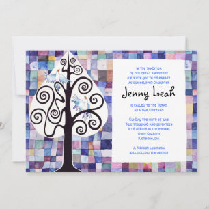 WATERCOLOR PATCHWORK TREE Bat Mitzvah Einladung