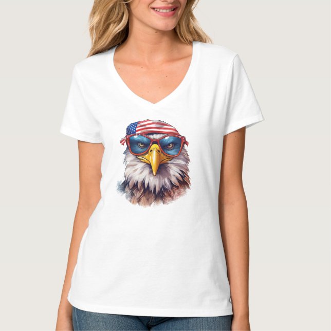 WATERCOLOR PATRIOTIC AMERICAN BALD EAGFL T-Shirt (Vorderseite)