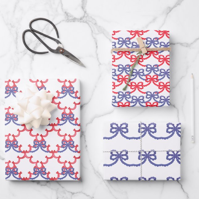 Watercolor Patriotic Bows Geschenkpapier Set (Vorderseite)