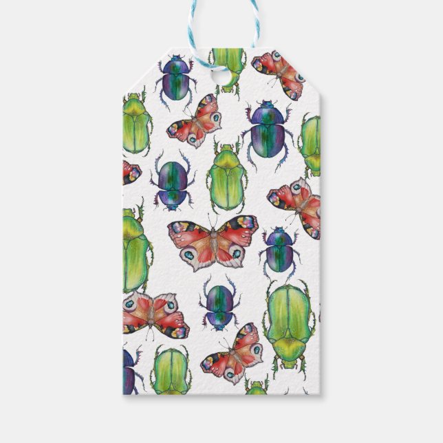 Watercolor pattern of beetles and butterflies geschenkanhänger (Vorderseite)