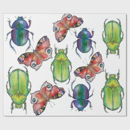 Watercolor pattern of beetles and butterflies geschenkpapier