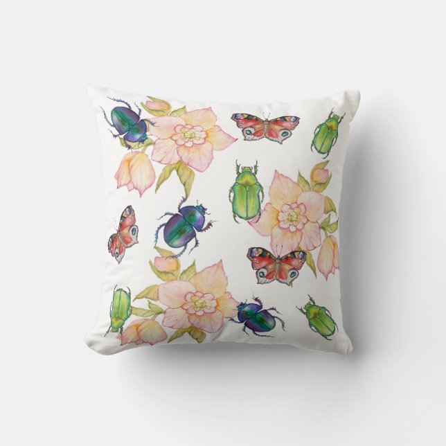 Watercolor pattern of beetles and butterflies kissen (Vorderseite)