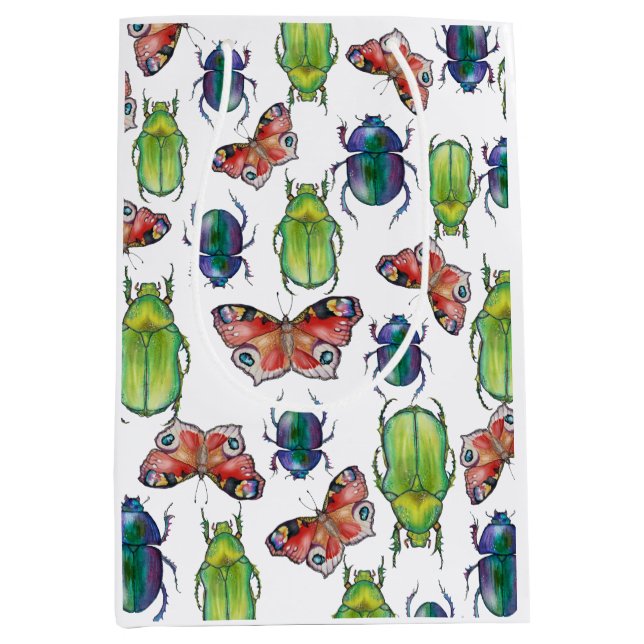 Watercolor pattern of beetles and butterflies mittlere geschenktüte (Vorderseite)