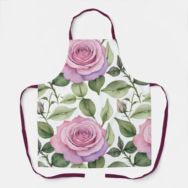 Watercolor Pattern Of Pink And Lavender Roses Schürze (Vorderseite)