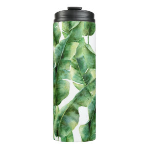 Watercolor pattern with banana palm leaves. Hand p Thermosbecher