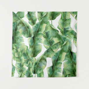 Watercolor pattern with banana palm leaves. Hand p Wandteppich