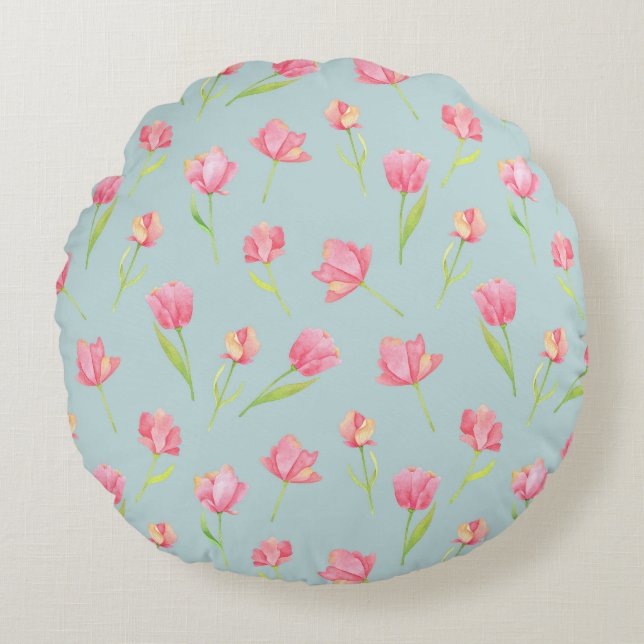 Watercolor Pattern with Delicate Pink Round Pillow Rundes Kissen (Vorderseite)