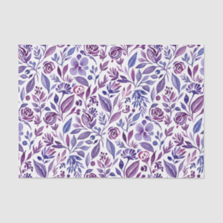 Watercolor Pattern with Purple Flowers and Leaves Seidenpapier