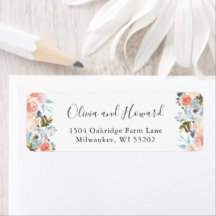 Watercolor Peach and Dusty Blue Floral