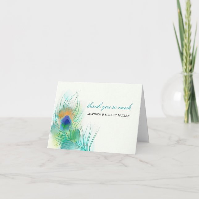 Watercolor Peacock Feather Danke (Vorderseite)