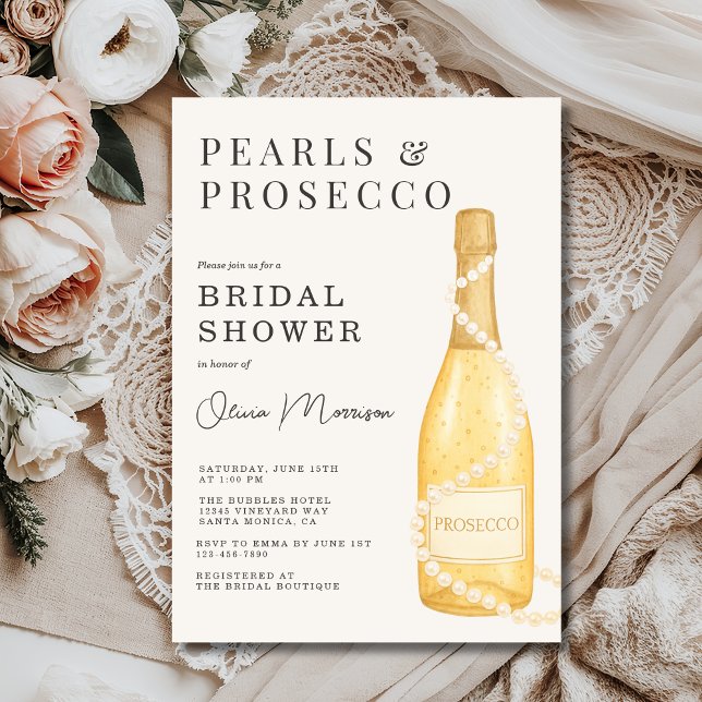 Watercolor Pearls and Prosecco Bridal Shower Einladung (Von Creator hochgeladen)