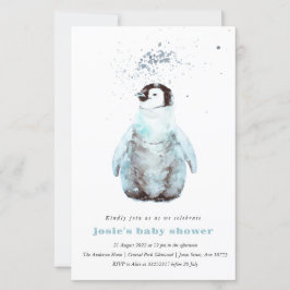 Watercolor Penguin Winter Baby Shower Invitation