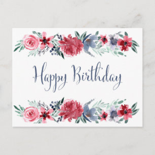 Watercolor Peony Happy Birthday Postkarte