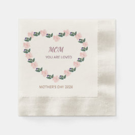 "Watercolor Peony Heart Mom You Are Loved" Serviette