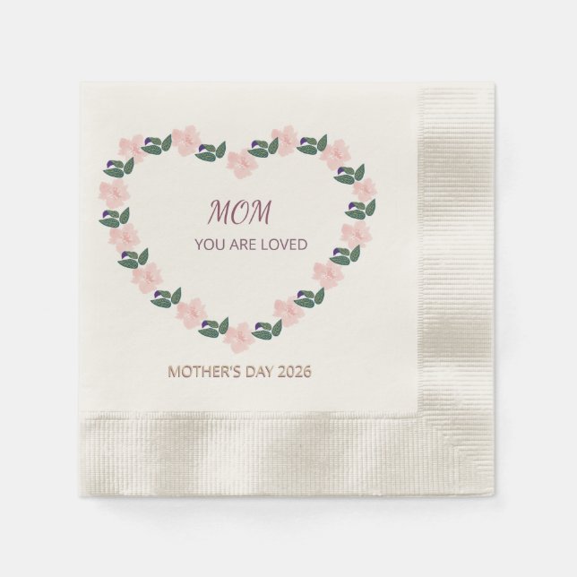 "Watercolor Peony Heart Mom You Are Loved" Serviette (Vorderseite)