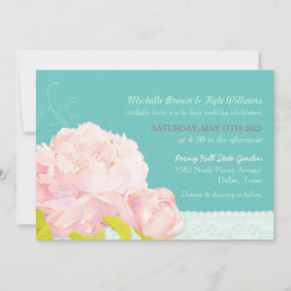 Watercolor Peony Lagoon Green Wedding Einladung