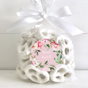 Watercolor Peony Magnolia Pink Wedding Runder Aufkleber