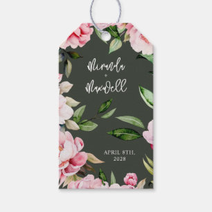 Watercolor Peony Magnolia Wedding Dark Green Geschenkanhänger