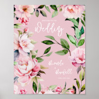 Watercolor Peony Magnolia Wedding Welcome Pink