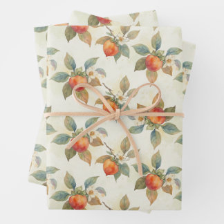 Watercolor Persimmon Fruit and Flowers Geschenkpapier Set