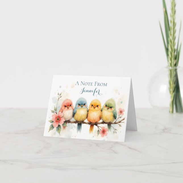 Watercolor Personalized Pastel Birds Blank (Vorderseite)