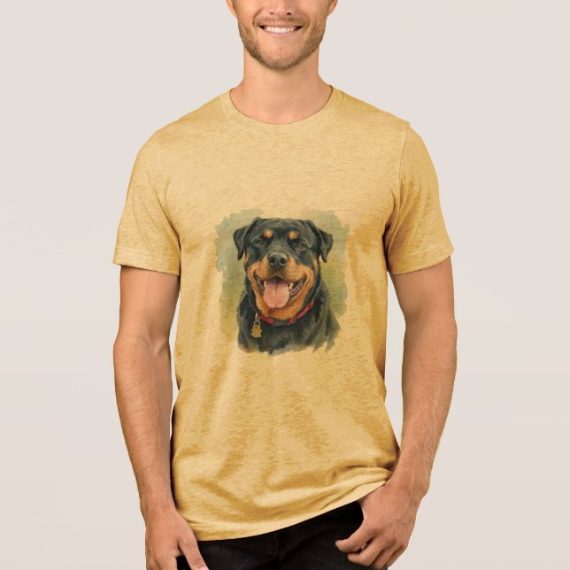 Watercolor Pet Rottweiler Portrait Tri-Blend Shirt (Vorderseite)