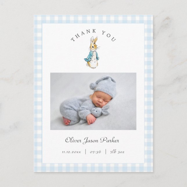 Watercolor Peter Rabbit Boy Birth Announcement Postkarte (Vorderseite)