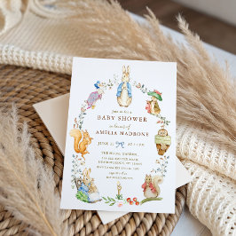 Watercolor Peter Rabbit Friends Bunny Baby Shower Einladung