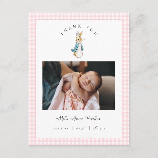 Watercolor Peter Rabbit Girl Birth Announcement Postkarte (Vorderseite)