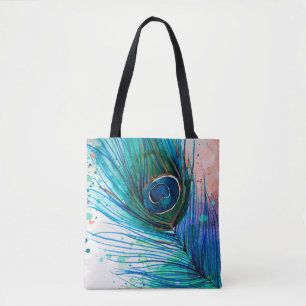Watercolor-Pfau-Feder-Taschen-Tasche