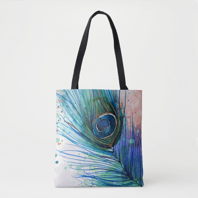 Watercolor-Pfau-Feder-Taschen-Tasche (Vorderseite)
