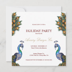Watercolor-Pfau-Firmenweihnachtsfeier Einladung