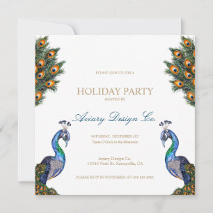 Watercolor-Pfau-Unternehmensweihnachtsfeier Einladung