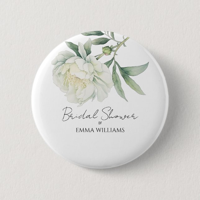 Watercolor-Pfingstrose-Blume | Brautparty Button (Vorderseite)