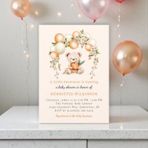 Watercolor-Pfirsich-Bär-Baby-Shower-Einladung