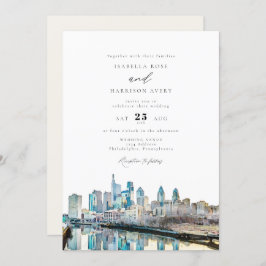 Watercolor Philadelphia Pennsylvania City Wedding Einladung