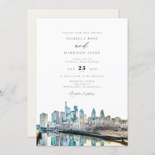 Watercolor Philadelphia Pennsylvania City Wedding Einladung