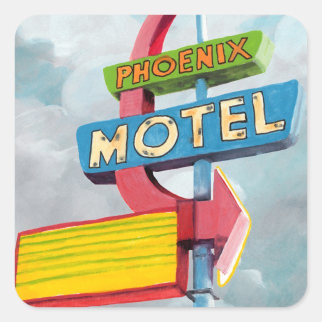 Watercolor Phoenix Motel Quadratischer Aufkleber (Vorderseite)