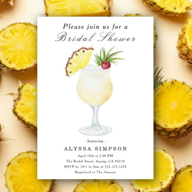 Watercolor Pina Colada Cocktail Bridal Shower Einladung (Von Creator hochgeladen)