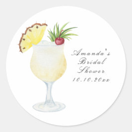 Watercolor Pina Colada Cocktail Bridal Shower Runder Aufkleber