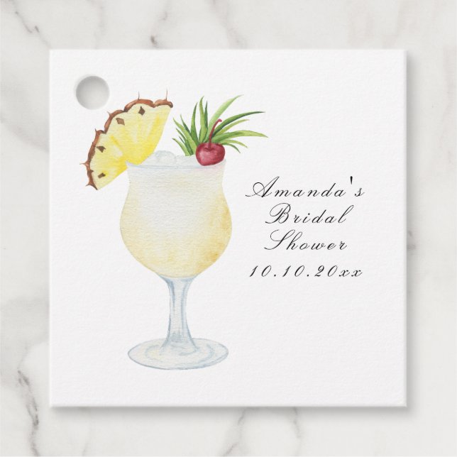 Watercolor Pina Colada Cocktail Junggesellinnenabs Geschenkanhänger (Vorderseite)