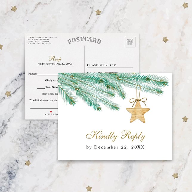 Watercolor Pine Boughs Winter Wedding UAWG Postkarte (Von Creator hochgeladen)