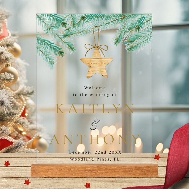 Watercolor Pine Boughs Winter Wedding Willkommen Acrylschild (Von Creator hochgeladen)