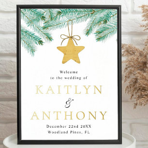 Watercolor Pine Boughs Winter Wedding Willkommen Foliendrucke