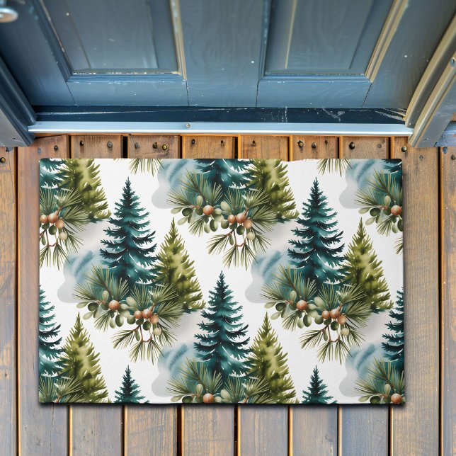 Watercolor Pine Muster Elegante Winter Fußmatte (Von Creator hochgeladen)