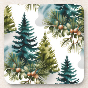Watercolor Pine Muster Elegante Winter Getränkeuntersetzer