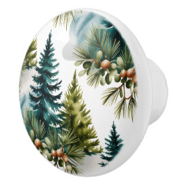Watercolor Pine Muster Elegante Winter Keramikknauf